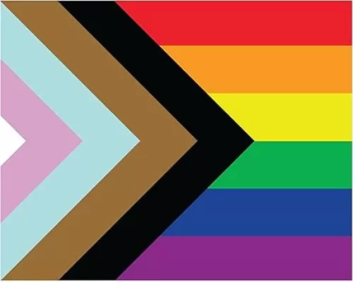 Large Rainbow Heart Trans Progress Pride Flag Window Cling Decal Film, LGBTQ+ Home, Store and Office Decor. Double Sided, Privacy Film, Reusable, Made in America. (40" Progress Flag Decal)