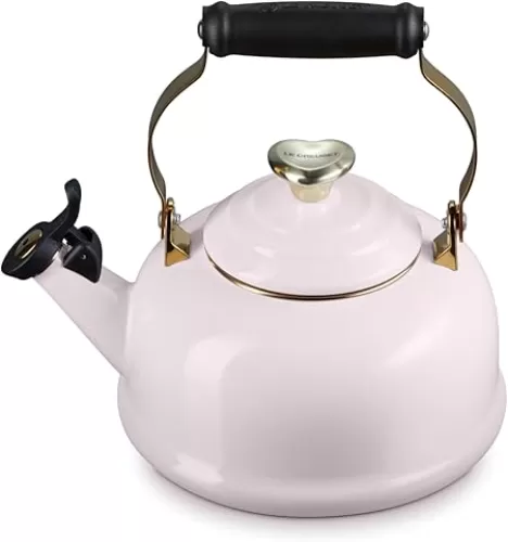 Le Creuset Enamel on Steel Whistling Tea Kettle, 1.7 Qt., Shallot with Light Gold Heart Knob