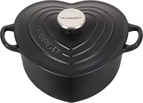 Le Creuset Signature Enameled Cast Iron Figural Heart Cocotte, 2 Quart, Licorice with Stainless Steel Knob