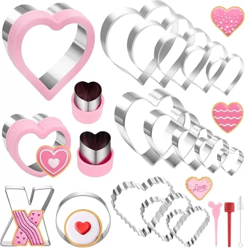 Lezmarket 19 Pcs Heart Cookie Cutter Set, Different Size Heart Shaped Cookie Cutter, Mini & Medium & Large Heat Cookie Cutters, Valentine's Day Cookie Cutter for Sandwiches, Pastries, Fruit and Cakes