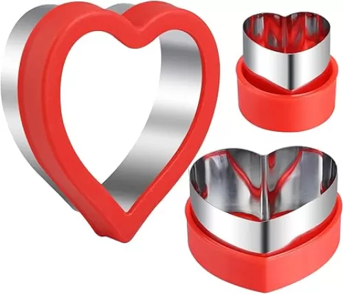 Love Heart Shape Cookie Cutters, Baking Vegetable Shape Cutters, Mini & Medium & Large Shaped Cutters, The Valentine’s Day Cutters with Red Color Biscuit Molds Fondant Cake