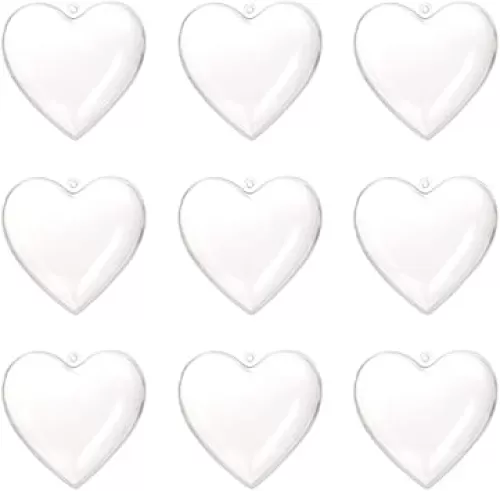 LUOEM 10pcs Clear Plastic Acrylic Fillable Hearts Shape Box DIY Craft Hanging Ornament for Wedding Engagement Anniversary Party Decor