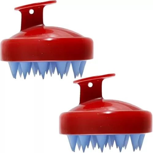 Magik 2-4 Pcs Silicone Scalp Massager Shampoo Brush Head Comb Bristle Hair Scrubber (2 Pack, 1 Red&Blue)