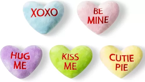 MALLMALL6 5Pcs Valentine’s Day Conversation Heart Catnip Toys Gift for Cat, Indoor Kitten Chew Bite Kick Candy Catmint Pet Supplies, Cute Interactive Cat Toy for Pet Presents