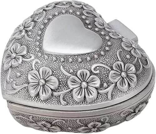 Metal Heart Shaped Vintage Jewelry Box Storage Decoration Heart Pattern Retro Flower Carving