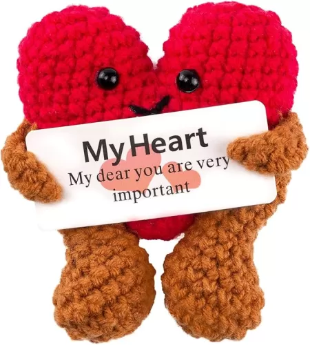 Mini Crochet Positive Love Heart Gifts, Knitted Pocket Hug Emotional Support Desk Decor, Cute Funny Christmas Valentine Birthday Gift for Friends Couple Lover Children Family (My Heart)