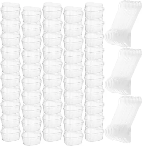 Mini Dessert Cups with Lids and Spoons Set 4 oz Heart Shaped Appetizer Fruit Cups Clear Small Serving Bowl for Wedding Party Cakes Ice Cream Tasting (50 Pcs)