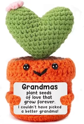 Mini Thanksgiving Grandma Gift from Granddaughter Grandson Handmade Crochet Heart Cactus for Thanksgiving Day Birthday Gifts for New Grandmother Great Grandma Nana Gigi Thoughtful