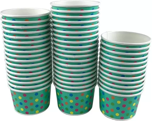 MMvolesy 12oz Aqua Rainbow Paper Ice Cream Cups - Disposable Colored Dessert Bowls for Cold & Hot Foods, Soups, Sundaes, Parties (50 Pack)