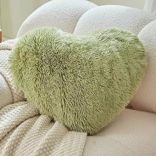 MOOWOO Fluffy Heart Pillow, Faux Fur Throw Pillow, Sherpa Plush Fluffy, Cute Soft Throw Cushion, Valentines Day, Thanks Giving Days, Christmas Day Decorative for Home Bed Couch Love Heart Shape