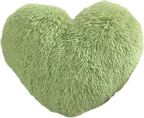 MorroMorn Fluffy Heart Throw Pillows, Shaggy Decorative Pillow for Sofa Couch Bed, Cute Room Decor Decorations for Women Girls Kids (Green)