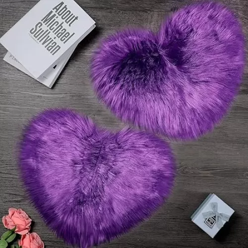 Mudder 2 Pieces Heart Shaped Rug Faux Room Fluffy Carpet Heart Shaped Door Mat for Room Bedroom, 12 x 16 Inch(Purple)