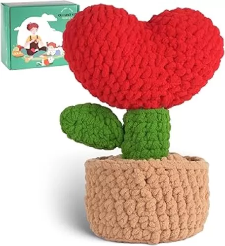 NKTDWO Love Plant Crochet Starter Kit, Handmade Heart Plant in Pot Design for Home Décor, DIY Craft Kit Gift for Holidays, Birthdays, Valentine