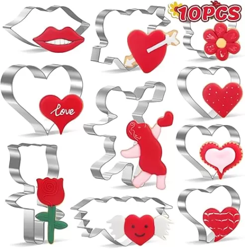 NPET Valentines Cookie Cutters for Kids, 10Pcs Heart-Shaped DIY Uncrustable Sandwich Cutters, Press for Adorable Peanut Butter & Jelly Sandwiches - Creative Valentine's Lunch Ideas for Kids