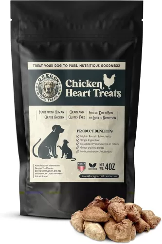 Oregon Trail Treats Freeze Dried Chicken Hearts 4oz - Premium Single Ingredient Cat & Dog Chicken Treats - No Preservatives, Zero Gluten or Grain - Made in The USA