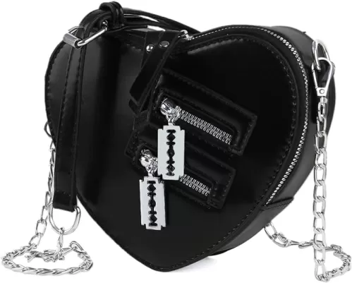 Oweisong Black Heart Shaped Purse Cute Red Gothic Bag Purse for Women Ladies Chain Crossbody Shoudler Handbag