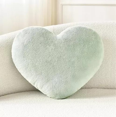 Petrella Heart Pillow Cute Fuzzy Pillows Throw Pillows for Bed Livingroom Home Decor Cushion Decorative Aesthetic Preppy Pillows Green, Small 13"x10"