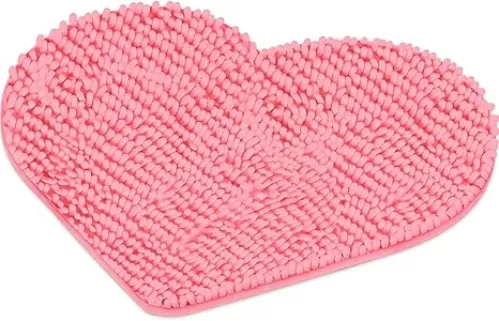 Photect Heart Shaped Rug Chenille Non Slip Mat Decorative Pink Shower Rug Washable Bath Mat for Home Living Room Entrance Bedroom Valentine Gift, 20 x 24 Inch
