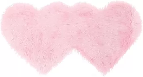 PiccoCasa Double Heart Shaped Soft Faux Sheepskin Fur Plush Area Rugs for Home Living Room Balcony Sofa Floor Mat Bedroom 4ftx2ft Light Pink
