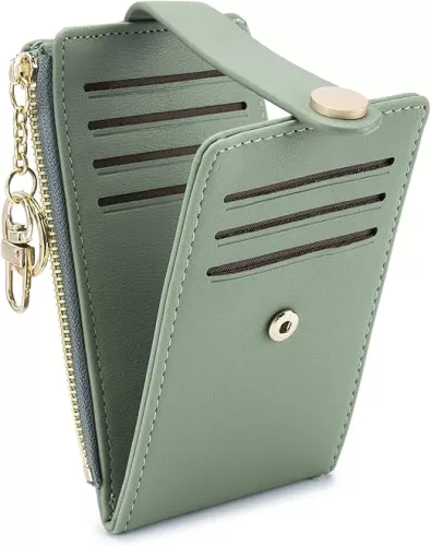 POIUGOYA Slim Wallet for Women, RFID Blocking Bifold Credit Card Holder with Zipper Coin Pocket, ID Window, Keychain