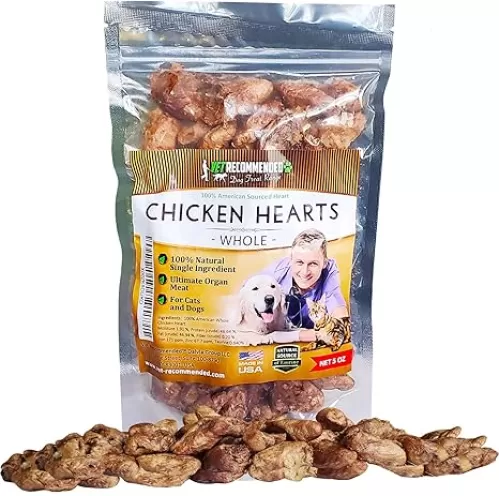 Premium Whole Chicken Hearts for Dogs and Cats (5oz Bag), Freeze Dried Natural Dog Treats - Perfect Organ Meat for Pets, Human Grade, Natural Source of Taurine, USA Made.
