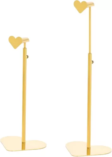 Purse Display Stand, 2 Pack Heart-shape Display Rack Stainless Steel Handbag Purse Holder Gold Hanging Hook Stands Adjustable Height Table Ornament Jewelry Towers for Home Store Boutique Counter