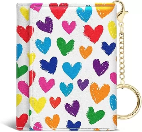 Raining Hearts Small Ladies Wallets, Cute Love Heart Rfid Womens Wallet, Slim Thin Trifold Woman Wallet, Travel PU Leather Card Holder Wallet, Mini Key Chain Cash Wallet, Girly Gifts