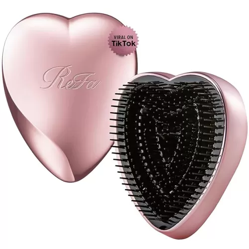 ReFa HEART BRUSH ROSE GOLD | Heart Shaped Detangling Brush for Women | Small Hair Brush for Thick Hair | Hair Detangler Brush Travel
