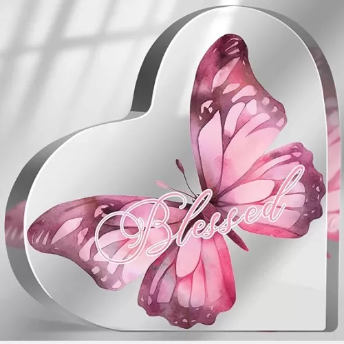 Religious Gifts for Women Christian, Faith Gifts for Mom Sister Friend, Butterfly Christian Home Desk Decor Ornaments, Religious Gifts Acrylic Heart Keepsake with Bible Verse