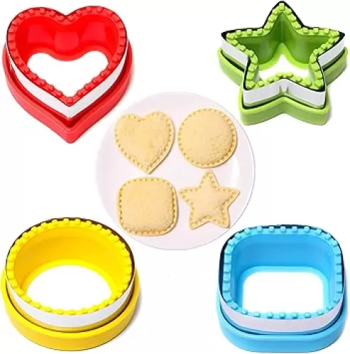 Sandwich Cutter and Sealer, Set of 4 Bread Sandwich Decruster Pancake Maker DIY Cookie Cutters for Kids Bento Box, Round Heart Star Square Shapes Sandwich Decruster Press Mold