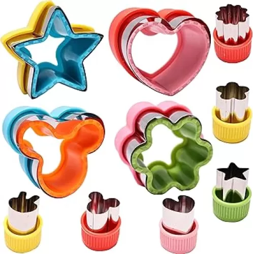 Sandwich Cutters and Sealers, Heart & Star & Flower & Mouse head Shapes Bread Sandwich Decruster Pancake Maker DIY Cookie Cutters for Kids Bento -PLUS 6 Mini Vegetable & Fruit Stamp