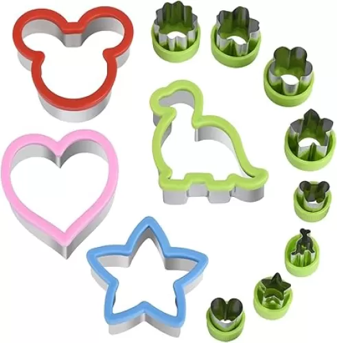 Sandwich Cutters Set for Kids, Mickey Mouse, Dinosaur, Star, Heart Shapes and Mini Vegetable Fruit Cookie Cutters Food Mold for Holiday and Party