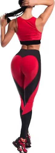 SEASUM Women Yoga Pants Heart Shape Patchwork Leggings High Waist Capris Workout Sport Fitness Gym Tights
