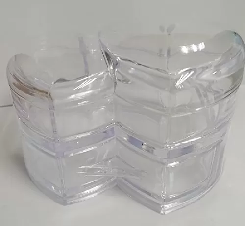 Series Model HZ-08 Clear Acrylic Jewelry Organizer Box, Heart-Shaped Storage Container with 6 Compartments, Double Layer