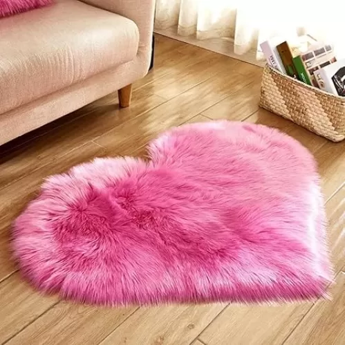 Shaggy Carpet Artificial Sheepskin Hairy Floor Mat Faux Wool Fluffy Love Heart Shape Area Rugs for Living Room Bedroom