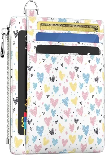 Slim Wallet Women Credit Card Holder Raining Love Hearts RFID Blocking Small Mini Card Case Front Pocket PU Leather Thin Travel Zipper Coin Cash ID Window Ladies Female Wallet Gifts