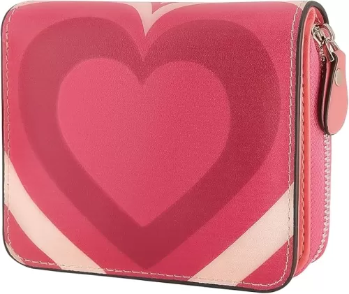 Small RFID Wallet for Women Pink Heart Leather Slim Thin Credit Card Wallet Bifold Compact Coin Pocket Purse for Female Ladies Teen Girls Girly