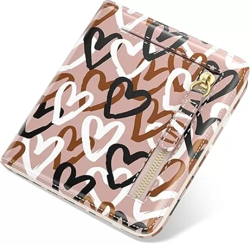 Small Wallet Women, Cute RFID Blocking Credit Card Holder for Women, Leather Billfold Slim Card Holder Wallets for Travel, Thin Bifold Pocket Mini Coin Purse with ID Window, Brown Heart