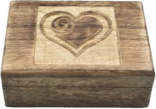 STORE INDYA Wooden Hand Carved Decorative Box with Heart Shape Carving On Top | Treasure Jewelry Organizer Keepsake Chest Trinket Holder Gifts for her Girl Women