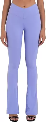 Sunzel Mini Flare Leggings for Women V Crossover Mid Rise Workout Flared Yoga Pants with Tummy Control and Wide Leg