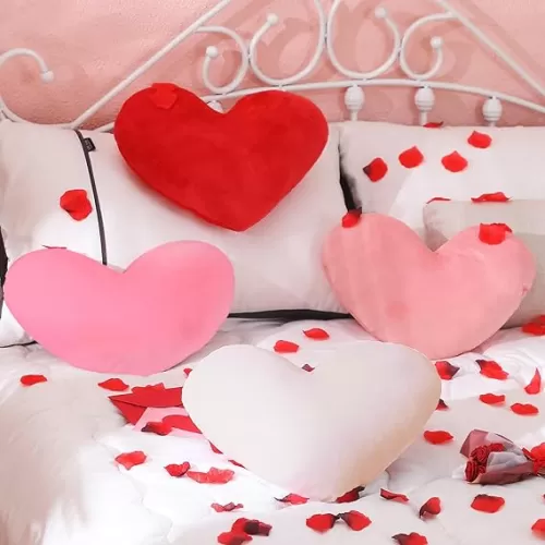 Suzile 4 Pcs Heart Pillows Valentine‘s Day Heart Shape Pillows Cushion Plush Love Pillow Valentine Decorative Heart Throw Pillow for Friends Living Room Dining Office Sofa Chairs, 14