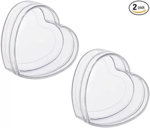 Teensery 2 Pcs Clear Plastic Candy Boxes Heart Shape Candy Containers Chocolate Candy Boxes Jewelry Storage Cases Party Favors for Wedding, Birthday, Party, Baby Shower (3.3 x 3.1 x 1.6 Inch)