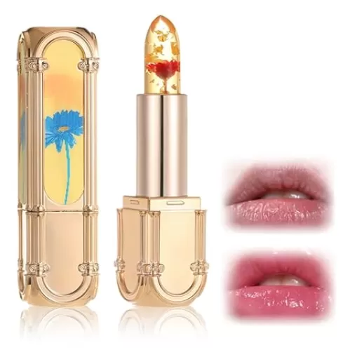 Transferproof Color Changing Lipstick, Flower Jelly Lip Gloss, Color Changing Lasting Moisturizer, Magic Color Changing Shine Lip Gloss (Red Flower, #02)