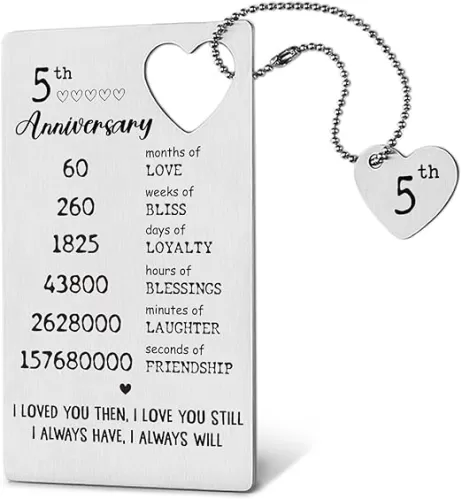 TRCENDE 5th Anniversary Engraved Metal Wallet Card, Heart-Shaped Combination Card for Him & Her, Silver, 3.4 x 2.1 inches