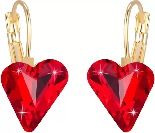 Trendy Austrian Crystal Heart Drop Leverback Earrings for Women 14K Rose Gold Plated Hypoallergenic Jewelry Gifts