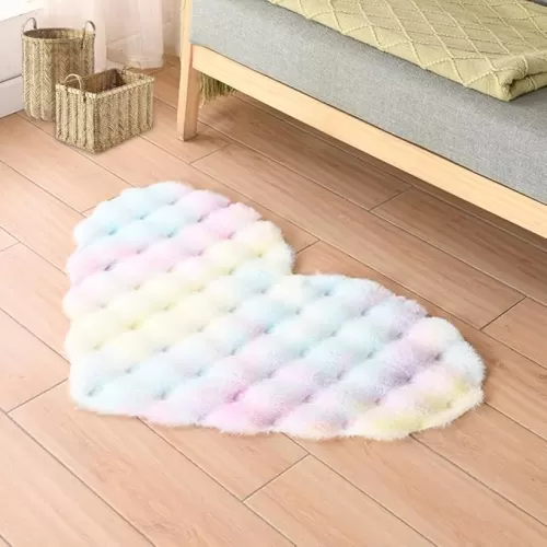 Ultra Soft Indoor Modern Small Area Rugs, 16x20 Inch Fluffy Heart Love Shaped Carpets Faux Fur Rabbit Hair Rug, Plush Fur Foot Mats Rugs Home Decor Rug for Bedroom Living Kids Room (Colorful Tie-dye)