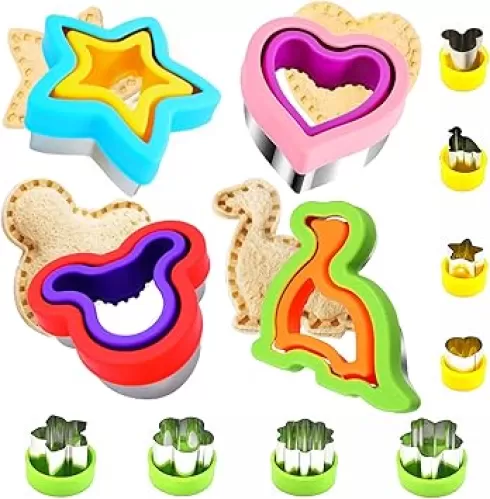 Uncrustable Sandwich Cutter, 12pcs Sandwich Cutter and Sealer sets, Uncrustable Maker, Crustless Sandwich Maker, Bread Cookie Cutters for Boys Girls Lunch & Bento Box (Dinosaur Heart Mickey Star)
