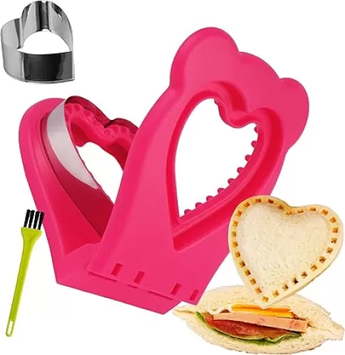 Uncrustables Sandwich Maker Sealer Cutter, Crustless Sandwich Cutter, PB&J Uncrustable Maker - Color Rose Red, Heart Shape