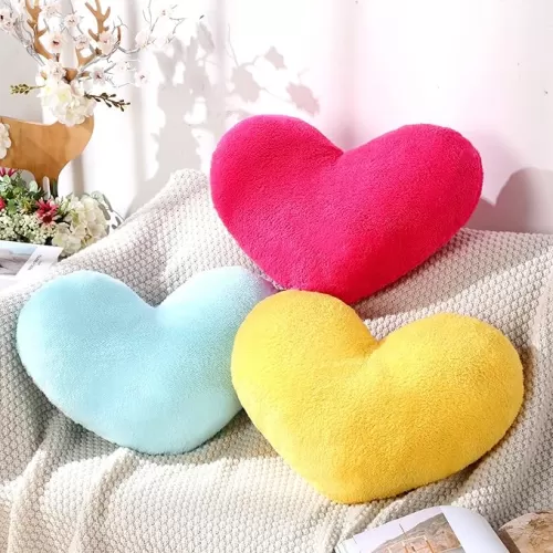Unittype 3 Pieces Heart Shaped Pillow Plush Cute Fluffy Cushion Heart Throw Pillow Decorative Back Cushions for Gift Living Dining Room Bed Sofa, 15.75 Inch(Rose Red, Blue, Yellow)