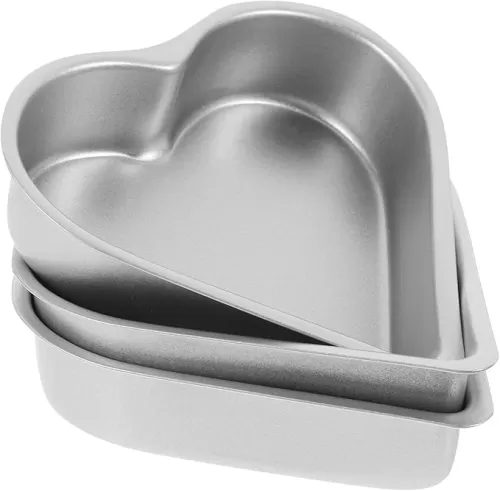 UPKOCH 3pcs Heart Shape Pudding Molds, Non-Stick Cake Pans for Cheese Cake, Brownie, Chocolate, Muffin, Egg Tart, Jelly, High Carbon Steel Baking Cups for Home and Professional Use, Silver